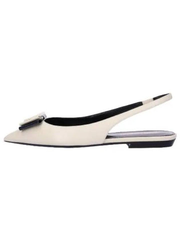 Bow Flat Shoes Pearl Navy - SAINT LAURENT - BALAAN 1