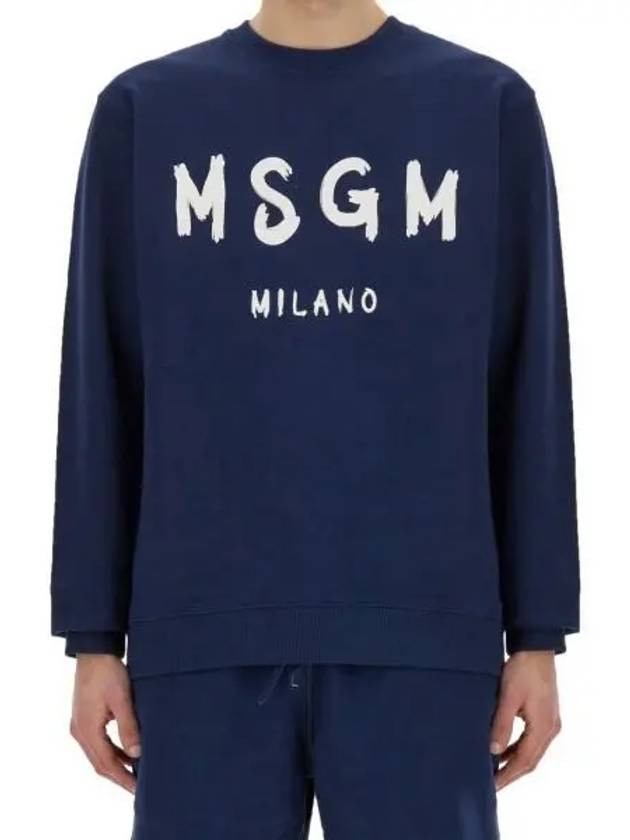 Brushed Logo Cotton Sweatshirt Navy - MSGM - BALAAN 2