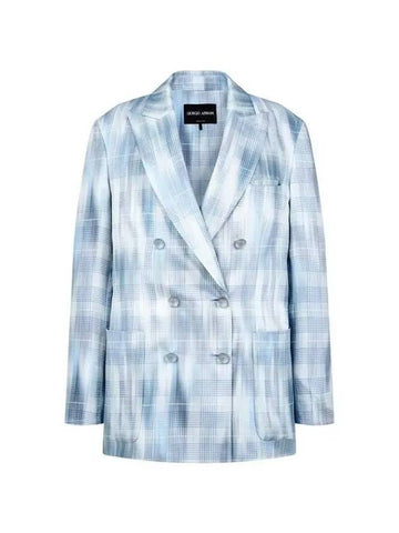 Women s Check Silk Peaked Double Jacket Light Blue - GIORGIO ARMANI - BALAAN 1