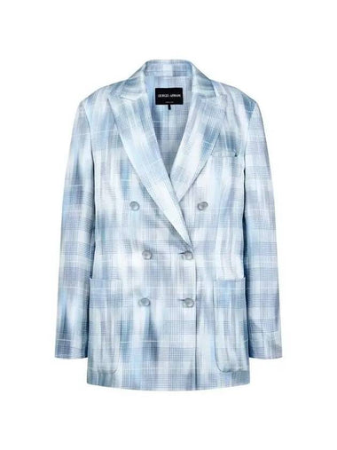 Women s Check Silk Peaked Double Jacket Light Blue - GIORGIO ARMANI - BALAAN 1