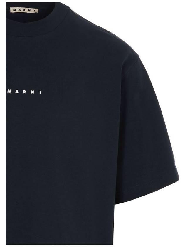 Logo Organic Cotton Short Sleeve T-Shirt Navy - MARNI - BALAAN 4