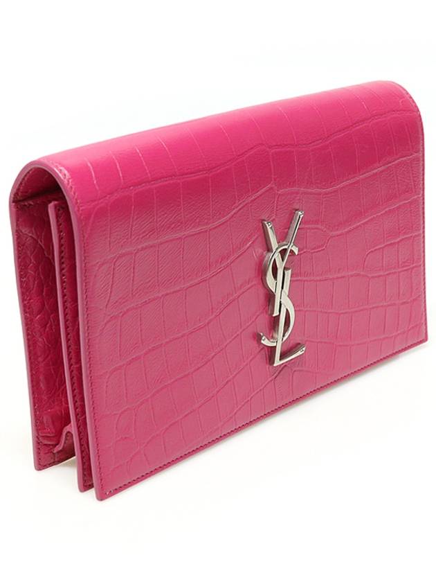 400409 Pink crocodile pattern silver logo monogram clutch - SAINT LAURENT - BALAAN 3