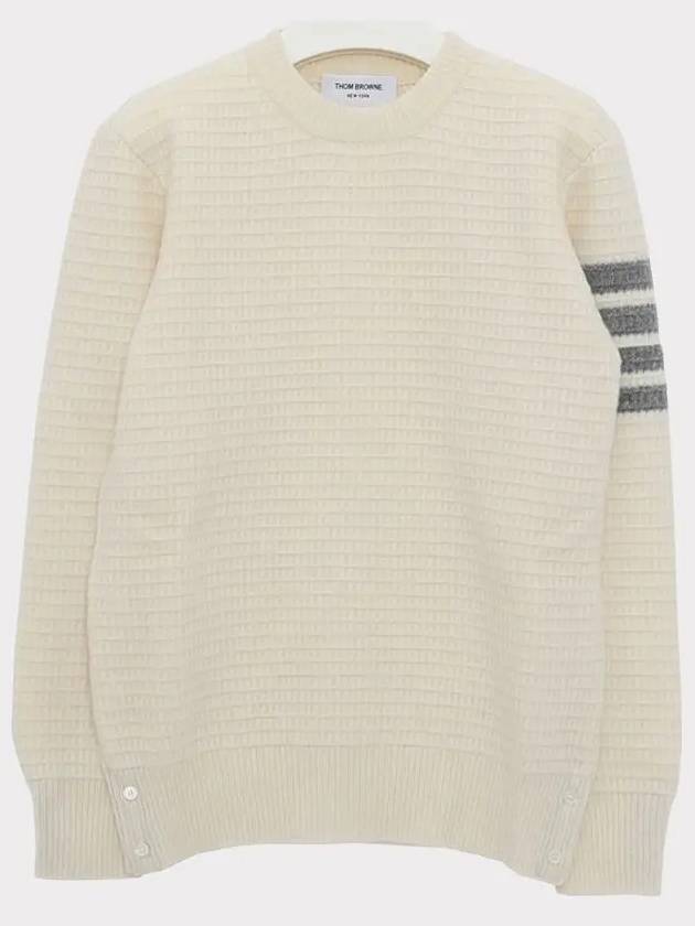 Women's 4 Bar Stripe Cashmere Pullover Knit Top White - THOM BROWNE - BALAAN 4