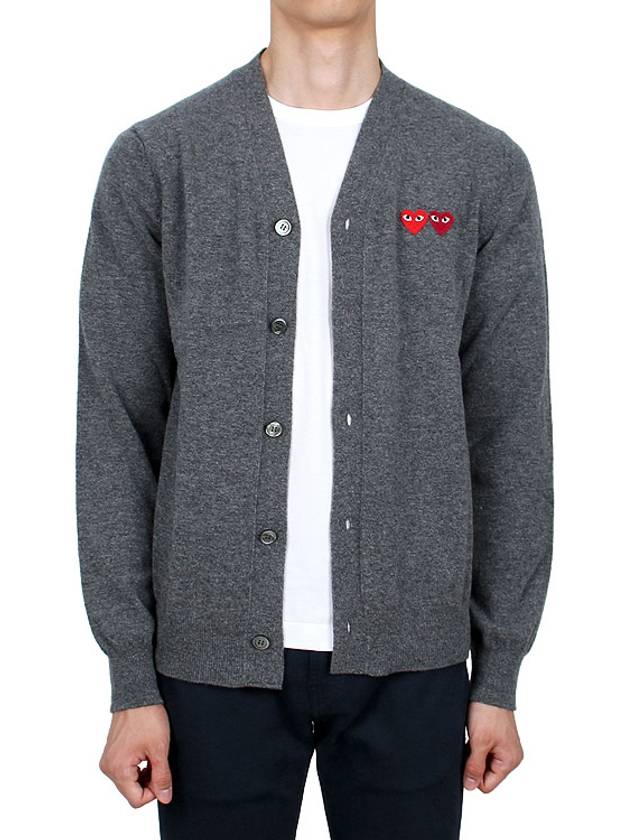 Double Heart V-neck Cardigan Grey - COMME DES GARCONS - BALAAN 4