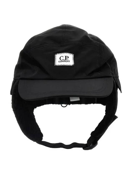 Chrome R Logo Patch Earflap Ball Cap Black - CP COMPANY - BALAAN 1