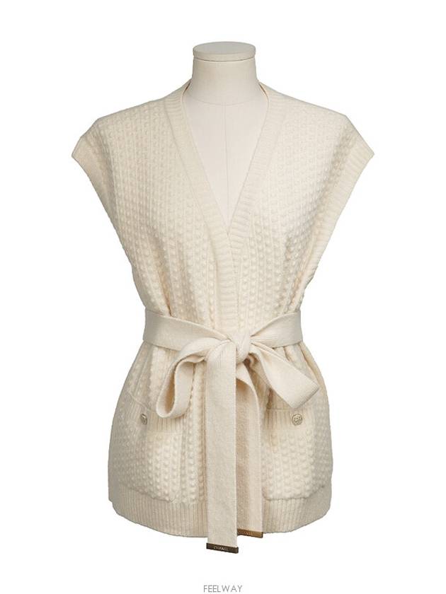 Cashmere sleeveless belted cardigan ivory 36 74344 - CHANEL - BALAAN 1