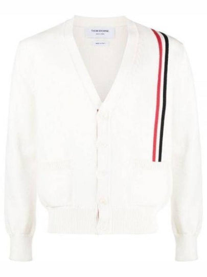 RWB Striped Intarsia Cotton Cardigan White - THOM BROWNE - BALAAN 2