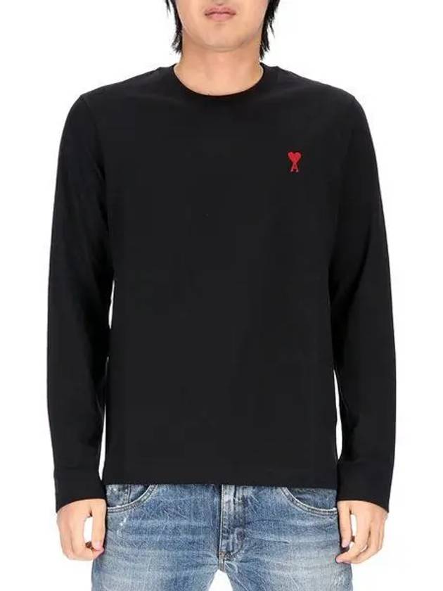 Chain Stitch Heart Logo Long Sleeve T-Shirt Black - AMI - BALAAN 2