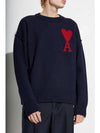 Big Heart Logo Wool Knit Top Navy - AMI - BALAAN 5