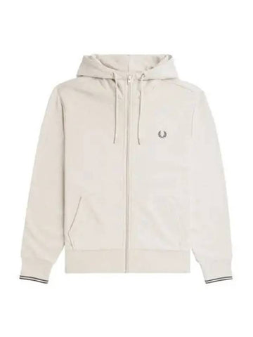 Fred Perry Hooded Zip Through Sweatshirt Porridge Marl Anchor Gray - FRED PERRY - BALAAN 1