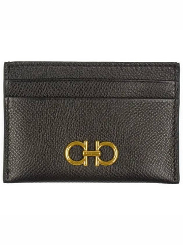 Ferragamo Gancini Logo Card Wallet Black 0742164 742164 - SALVATORE FERRAGAMO - BALAAN 1