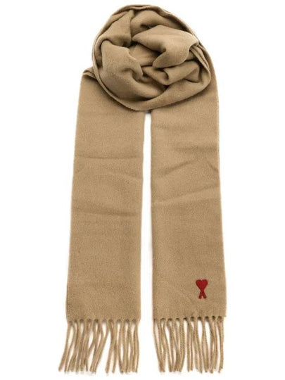 Small Heart Logo Wool Scarf Beige - AMI - BALAAN 2