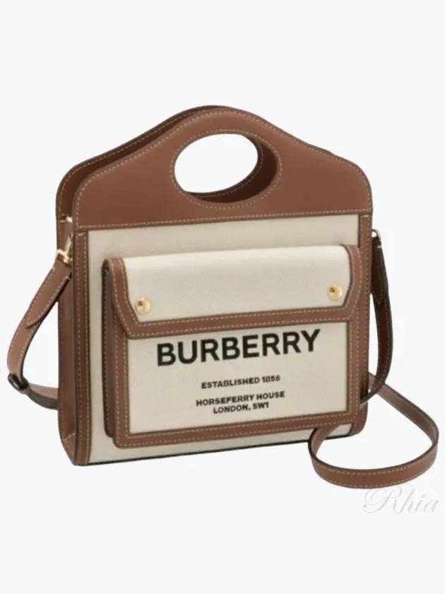 Mini Two-Tone Canvas And Leather Pocket Bag Natural Malt Brown - BURBERRY - BALAAN 2