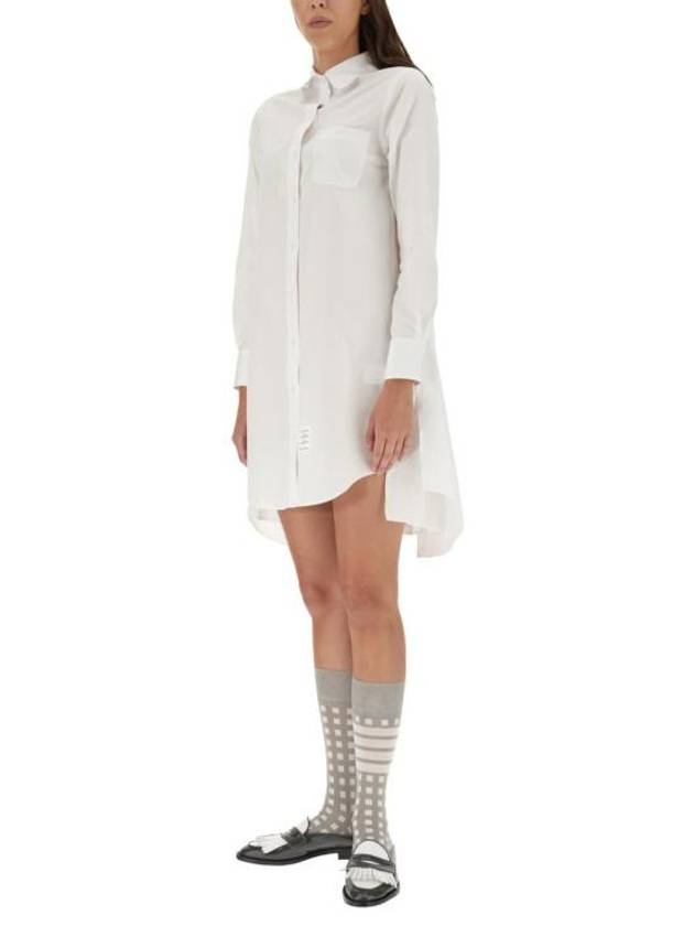 Solid Poplin Pleated Back Shirt Mini Dress White - THOM BROWNE - BALAAN 5