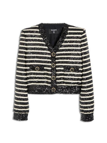 striped sequin jacket black - BALMAIN - BALAAN 1