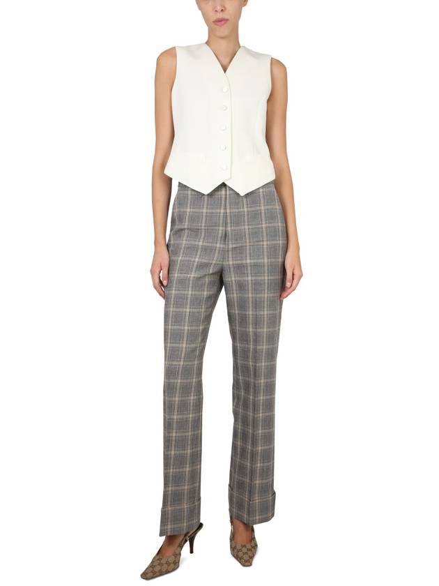 Women's Prince ofwhale Check Wool Straight Pants Gray - GUCCI - BALAAN 3