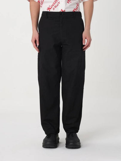 Paris Label Flap Pocket Workwear Cargo Cotton Straight Pants Black - KENZO - BALAAN 2