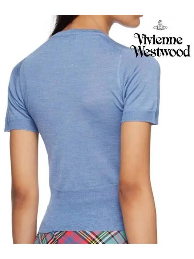 Women's ORB Logo Wool Silk Blend Crop Knit Top Blue - VIVIENNE WESTWOOD - BALAAN 8