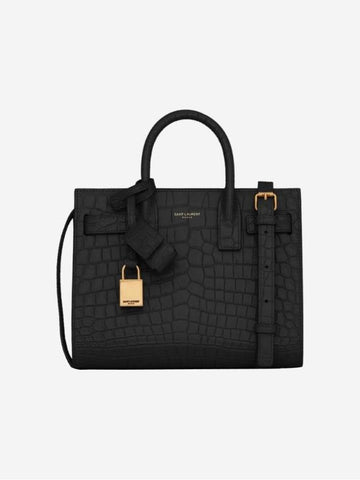 Nano Sac De Jour Crocodile Embossed Leather Tote Bag Black - SAINT LAURENT - BALAAN 1