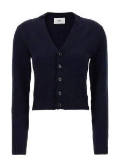 Embroidered Heart Logo Cashmere Cardigan Navy - AMI - BALAAN 2