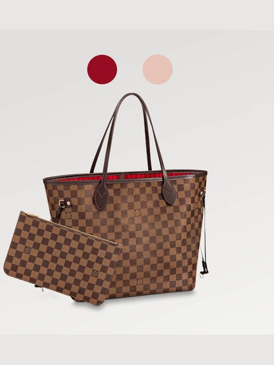 Neverfull MM Damier Ebene Shoulder Bag Cerise Red Brown - LOUIS VUITTON - BALAAN.