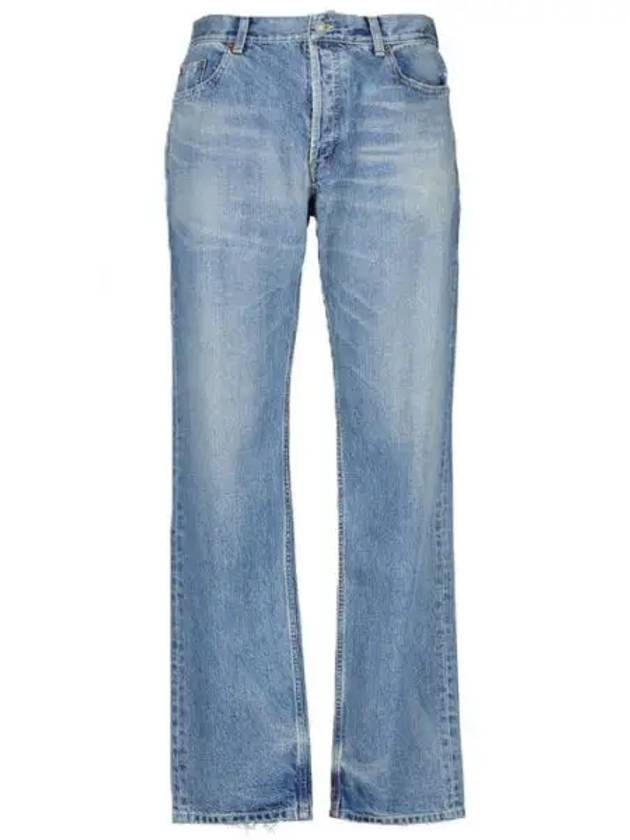 Cotton Straight Leg Jeans Blue - SAINT LAURENT - BALAAN 2