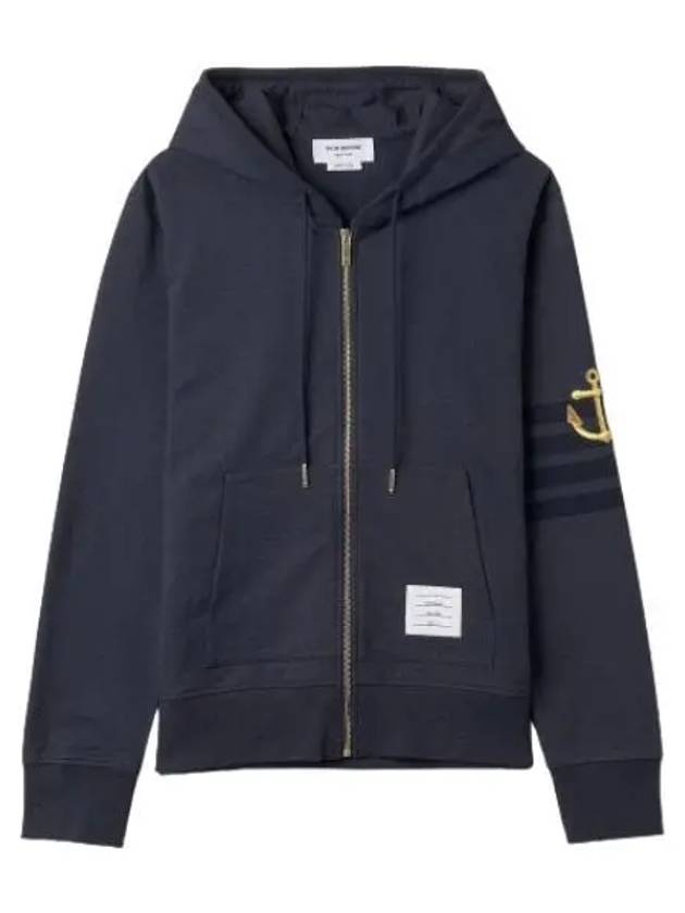 Diagonal lightweight anchor loopback zipper hood navy zip up - THOM BROWNE - BALAAN 1