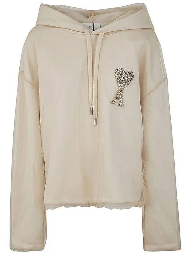 De Coeur Crystal Embroidered Logo Hoodie Champagne - AMI - BALAAN 3