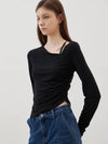 Unbalanced Strap Balloon Long Sleeve T-Shirt Black - LESEIZIEME - BALAAN 7