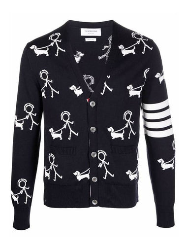 Men's Mr. Thom Hector Half Drop V-Neck Cardigan Navy - THOM BROWNE - BALAAN 1