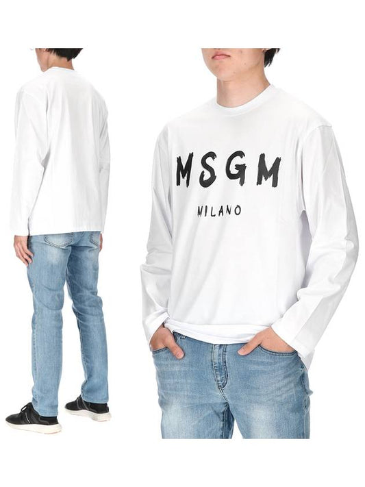 Milan Brushed Logo Long Sleeve T-Shirt White - MSGM - BALAAN.