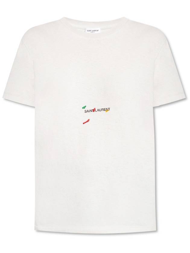 Color Print Short Sleeve T-Shirt Grey - SAINT LAURENT - BALAAN 1