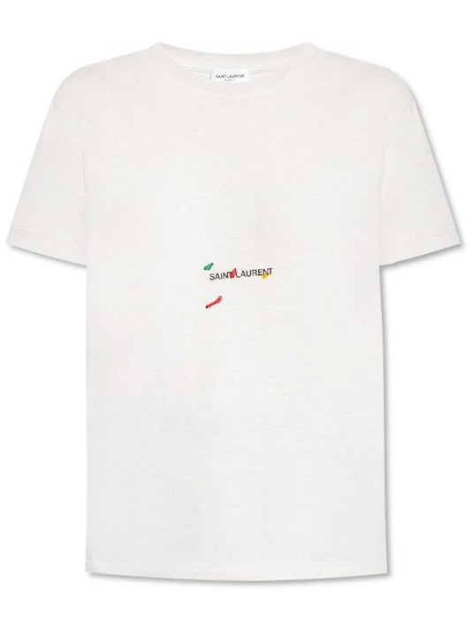 Color Print Short Sleeve T-Shirt Grey - SAINT LAURENT - BALAAN 1