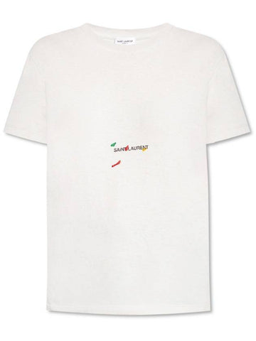 Color Print Short Sleeve T-Shirt Grey - SAINT LAURENT - BALAAN 1