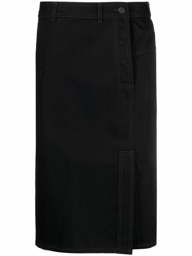 Women's Cotton Midi H-Line Skirt Black - LEMAIRE - BALAAN 6