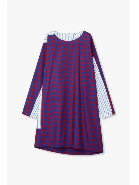 Women s Half Color Double Pattern Dress Blue - DRIES VAN NOTEN - BALAAN 1