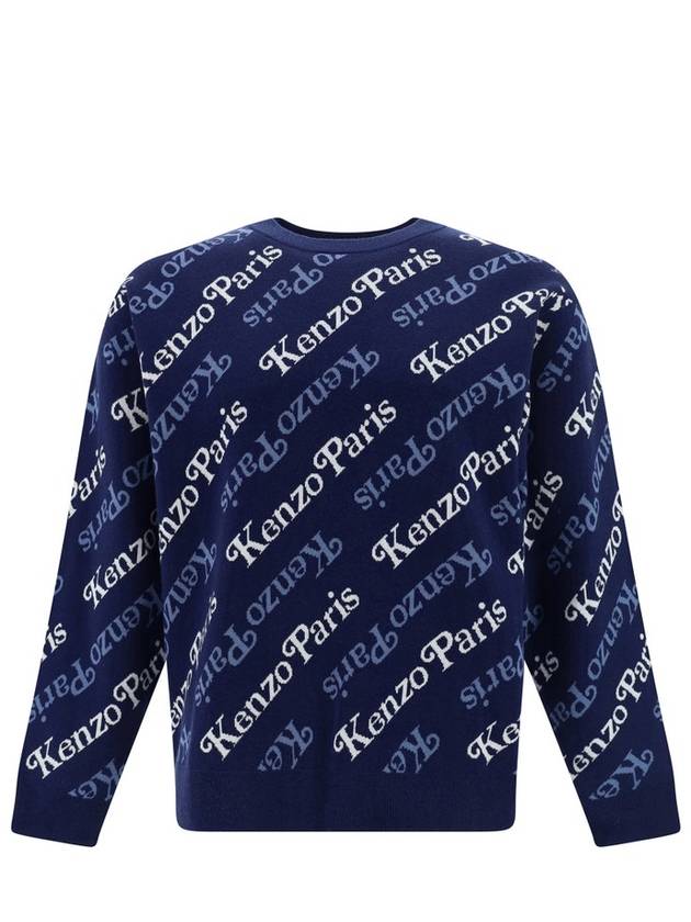 Paris Monogram Print Allover Cotton Sweatshirt Navy - KENZO - BALAAN 2