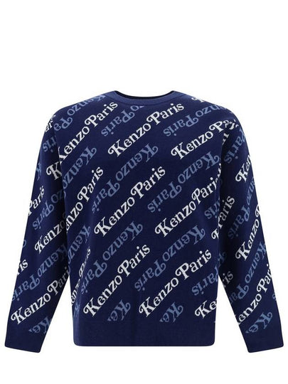 Paris Monogram Print Allover Cotton Sweatshirt Navy - KENZO - BALAAN 2