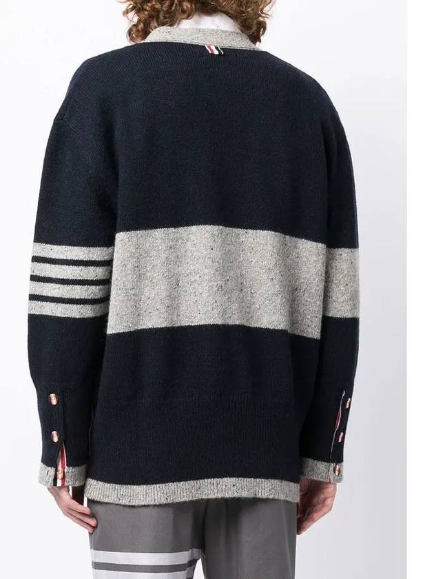 Two Tone Wool Mohair Cardigan Navy Grey - THOM BROWNE - BALAAN 6