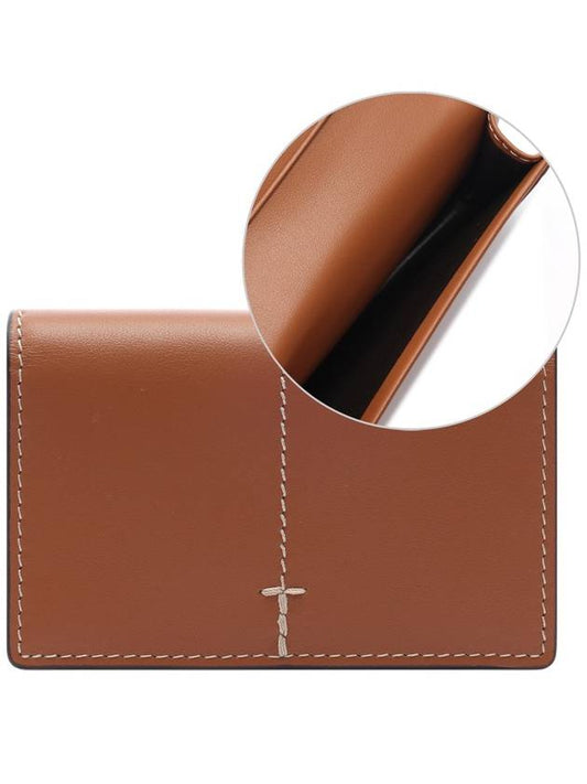 Men's Stitch Detail Calf Leather Card Wallet Brown - TOD'S - BALAAN 2