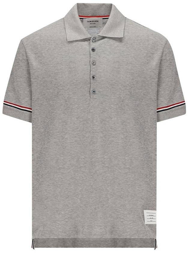 Lightweight Cotton Short Sleeve Polo Shirt Grey - THOM BROWNE - BALAAN 3