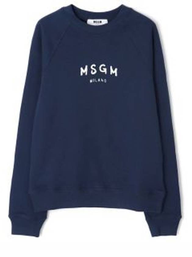 Brushed Logo Print Cotton Sweatshirt Navy - MSGM - BALAAN 2