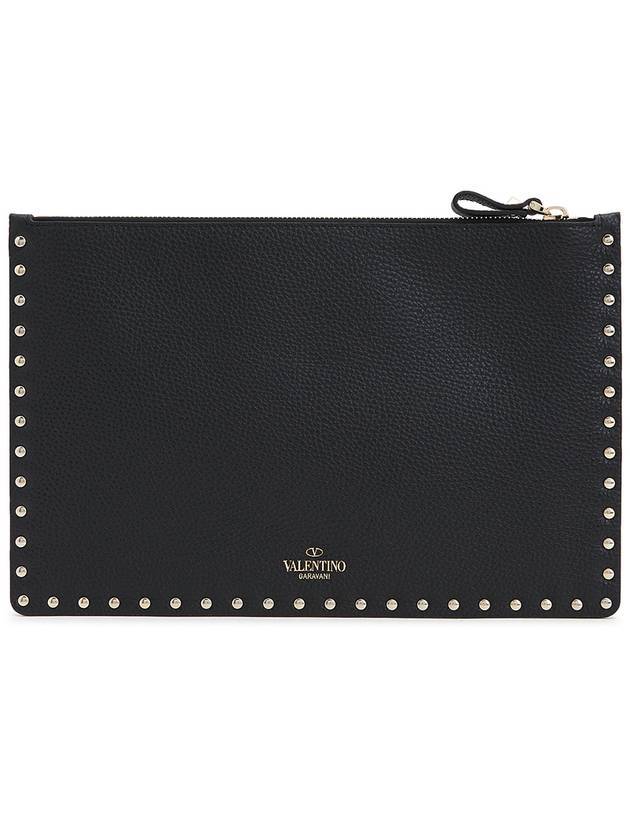 Rockstud Pebble Clutch Bag Black - VALENTINO - BALAAN 1