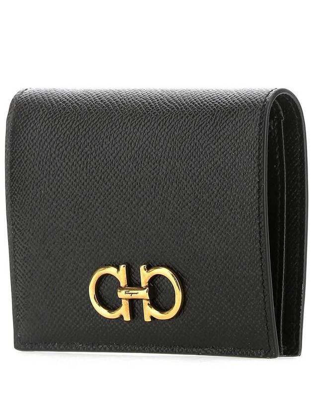 Gancini Compact Half Wallet Black - SALVATORE FERRAGAMO - BALAAN 3