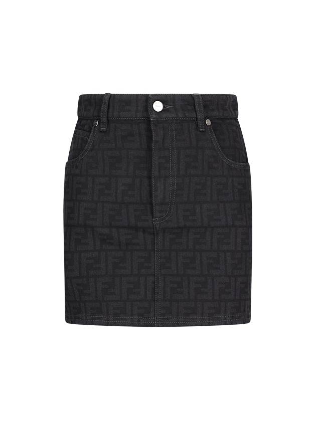 FF Denim Mini A-line Skirt Black - FENDI - BALAAN 2