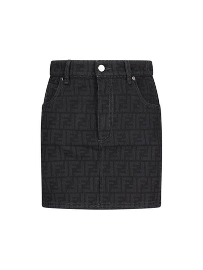 FF Denim Mini A-line Skirt Black - FENDI - BALAAN 2