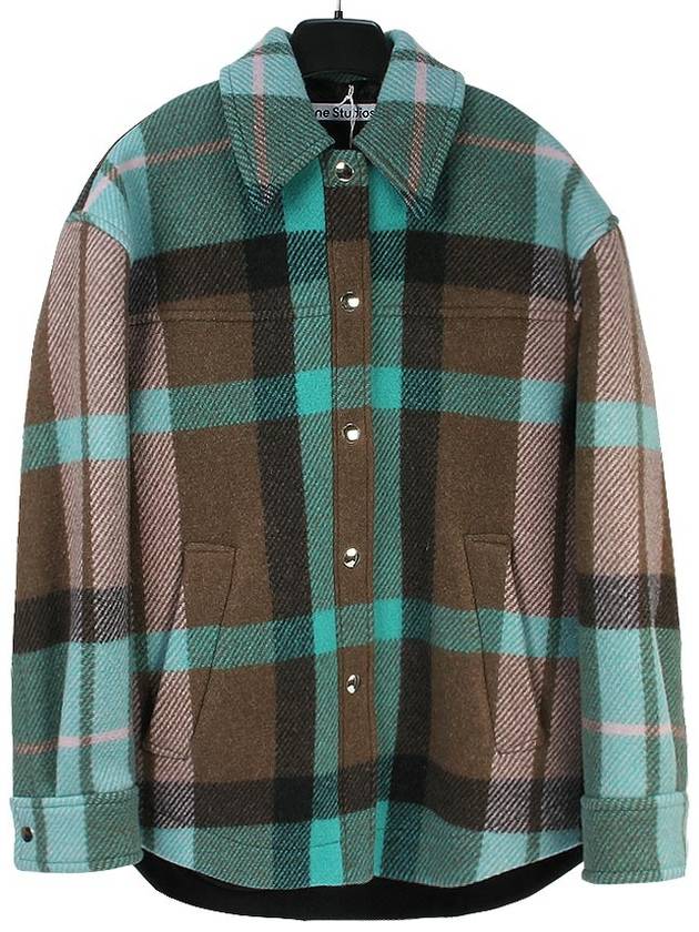 Women's OCILIA BLANKET CHECK Wool Coat A90295 TURQUOISE BROWN ANC165mt - ACNE STUDIOS - BALAAN 1