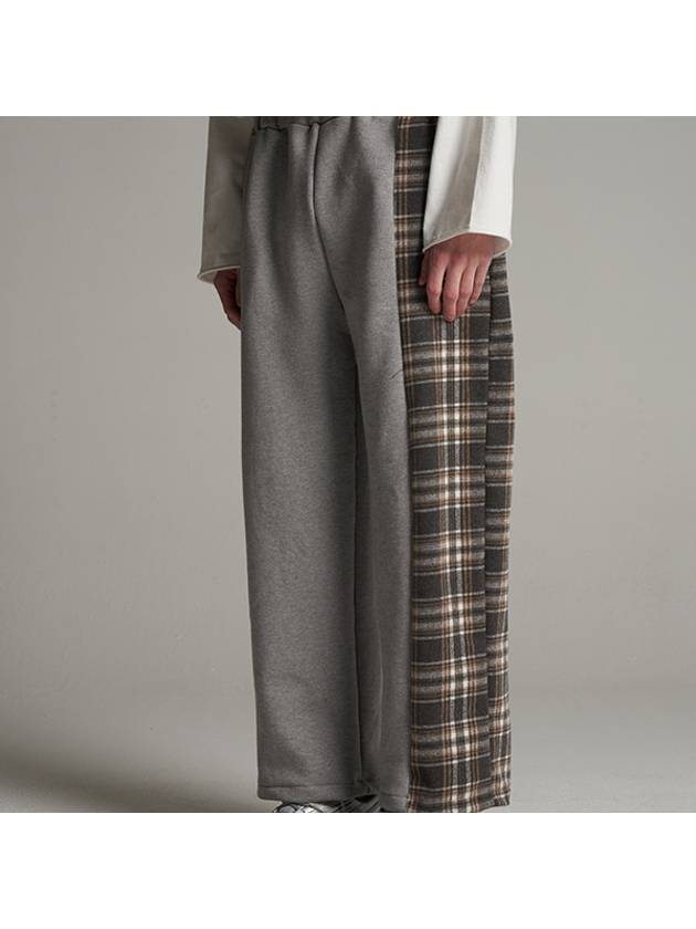 Check Color Combination Banding Wide Pants Grey - TENER - BALAAN 1