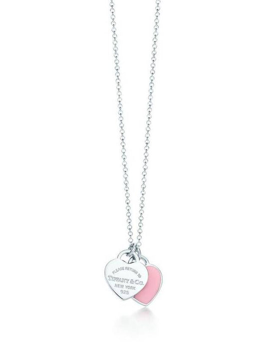 Double Heart Tag Pendant Necklace Silver Pink - TIFFANY & CO. - BALAAN 1