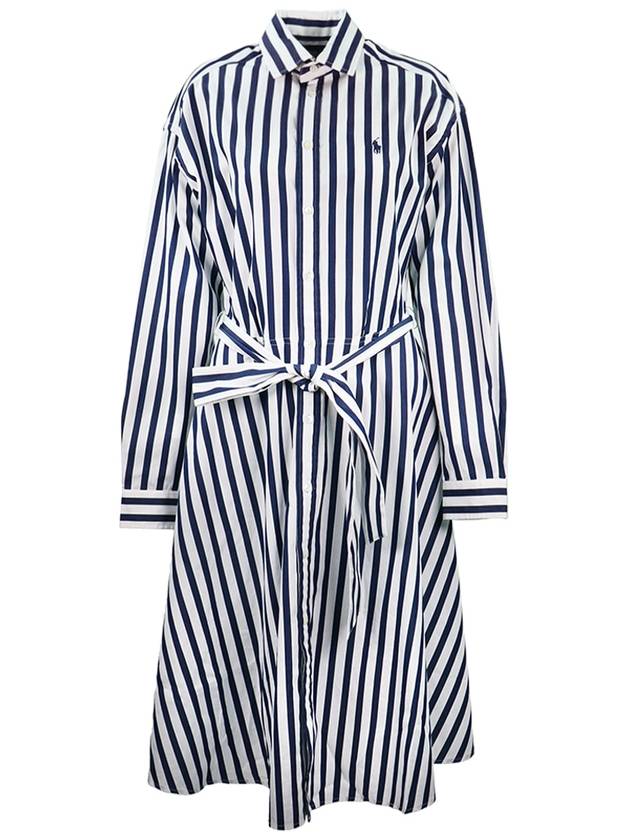 Striped Poplin Shirt Midi Dress Navy White - POLO RALPH LAUREN - BALAAN 2